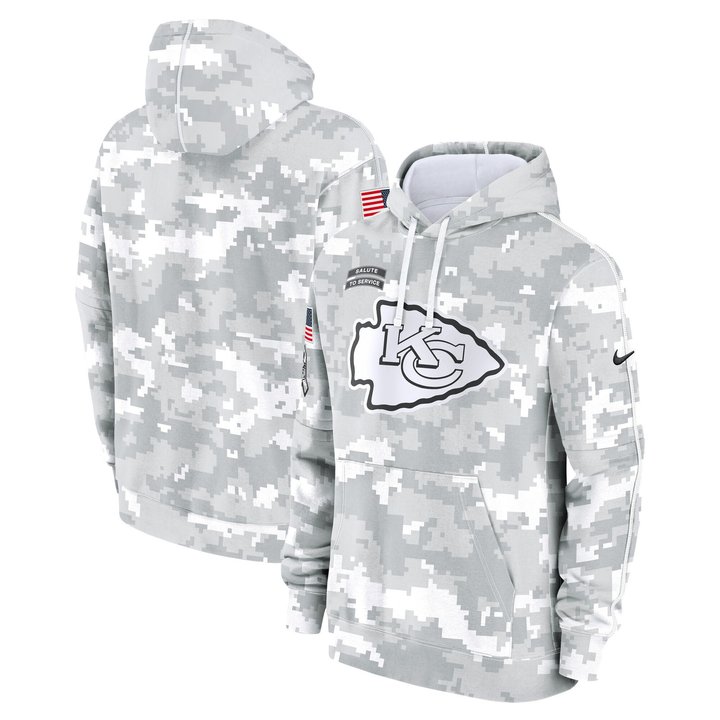 Kansas City Chiefs 2024 Salute to Service Pullover Hoodie - Arctic Camo - All Stitched