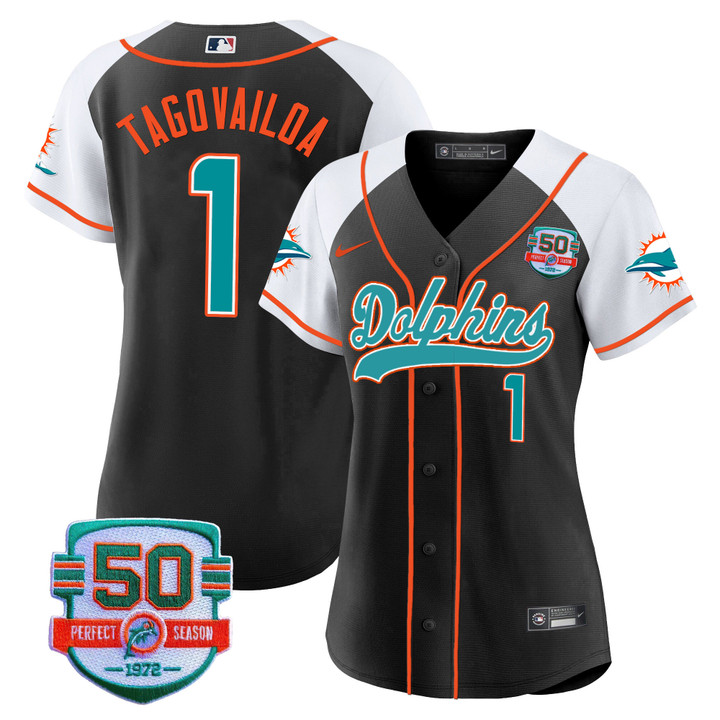Women's Dolphins 50th 1972 Perfect Season Patch Baseball Jersey - All Stitched