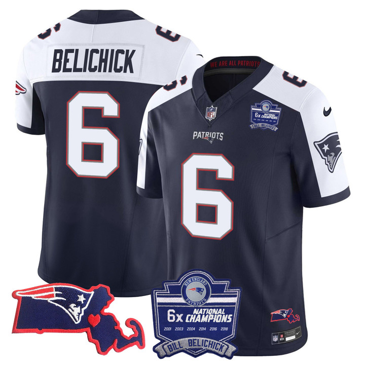 Men's Patriots Bill Belichick 6x Champions Patch Vapor Jersey - All Stitched