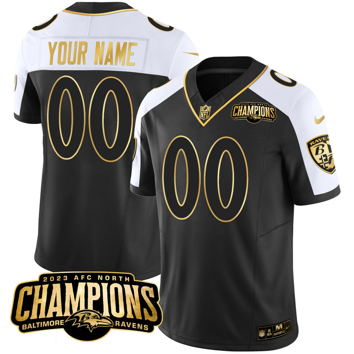 Ravens 2023 AFC North Champions Patch Gold Vapor Custom Jersey - All Stitched