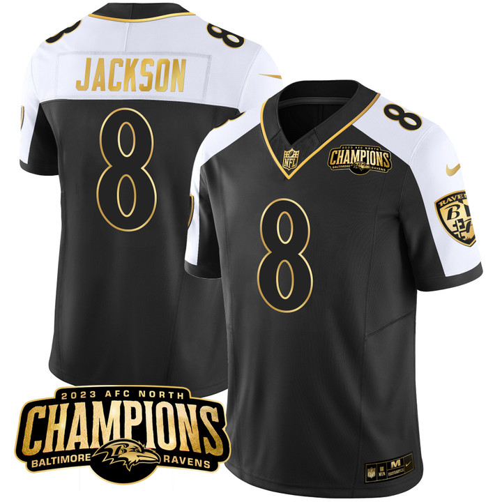 Men's Ravens 2023 AFC North Champions Patch Gold Vapor Jersey - All Stitched