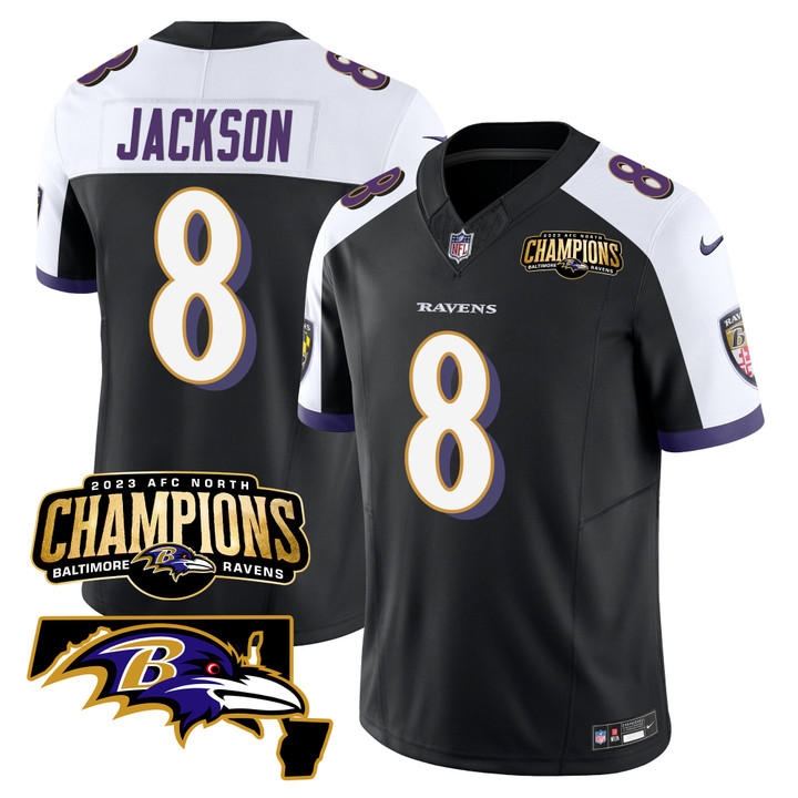 Men's Ravens 2023 AFC North Champions & Maryland Patch Vapor Jersey - All Stitched