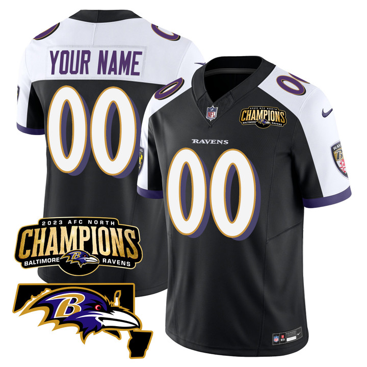 Ravens 2023 AFC North Champions & Maryland Patch Vapor Custom Jersey - All Stitched