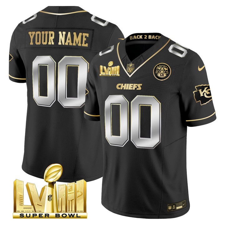 Chiefs Super Bowl LVIII & Back 2 Back Gold Patch Vapor Custom Jersey V5 - All Stitched
