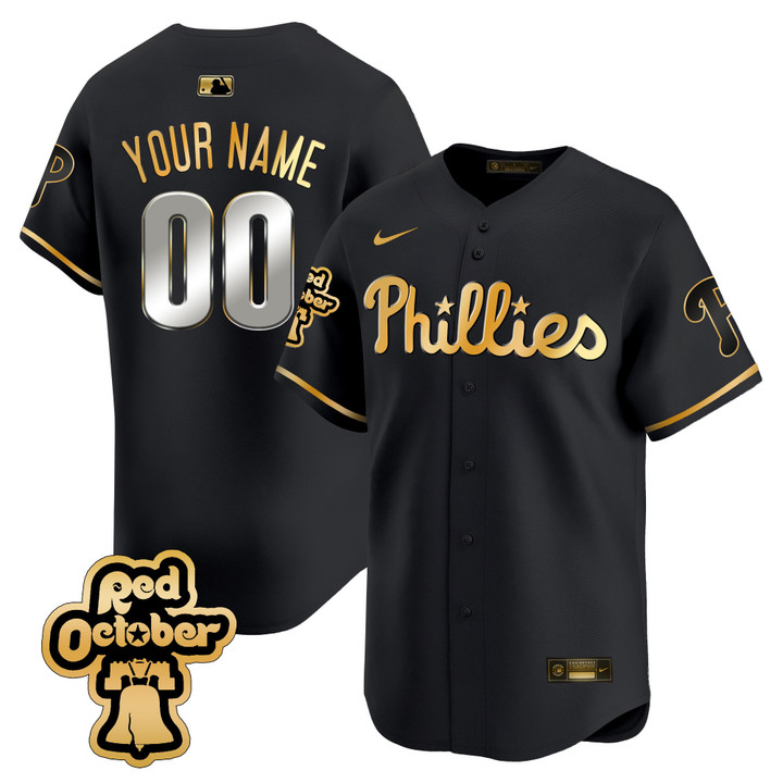 Phillies Red Octorber Patch Vapor Premier Limited Custom Jersey - All Stitched