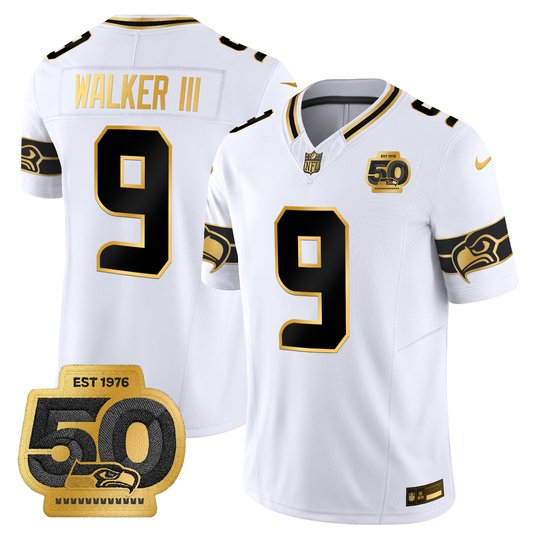 Men's Seattle Seahawks 50th Anniversary Patch Gold Vapor Limited Jersey - All Stitched
