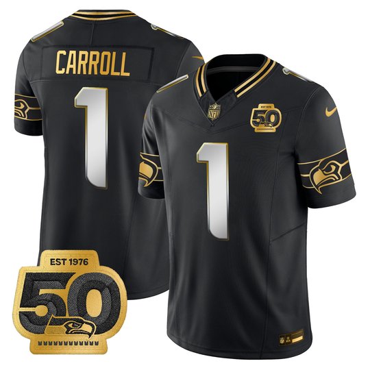 Men's Seattle Seahawks 50th Anniversary Patch Gold Vapor Limited Jersey - All Stitched