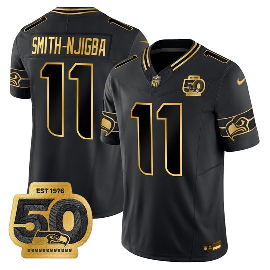 Men's Seattle Seahawks 50th Anniversary Patch Gold Vapor Limited Jersey - All Stitched