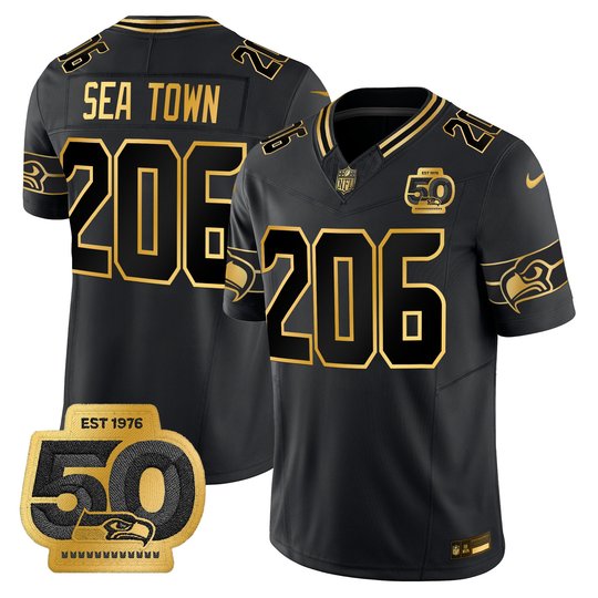 Men's Seattle Seahawks 50th Anniversary Patch Gold Vapor Limited Jersey - All Stitched