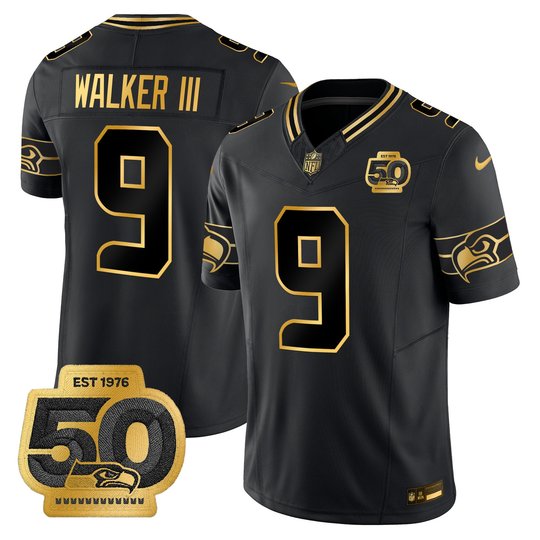 Men's Seattle Seahawks 50th Anniversary Patch Gold Vapor Limited Jersey - All Stitched