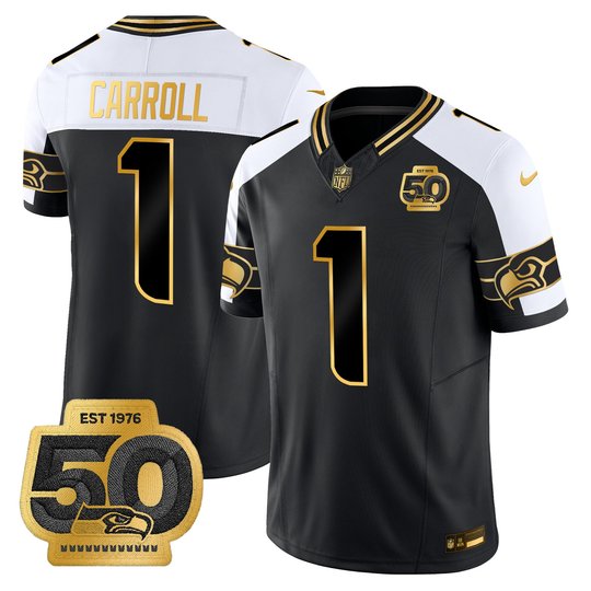 Men's Seattle Seahawks 50th Anniversary Patch Gold Vapor Limited Jersey - All Stitched