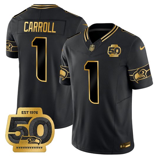 Men's Seattle Seahawks 50th Anniversary Patch Gold Vapor Limited Jersey - All Stitched
