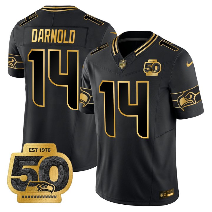 Men's Seattle Seahawks 50th Anniversary Patch Gold Vapor Limited Jersey - All Stitched