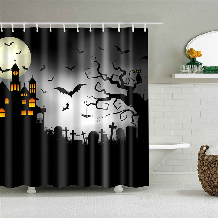 Haunted Halloween House Fabric Shower Curtain