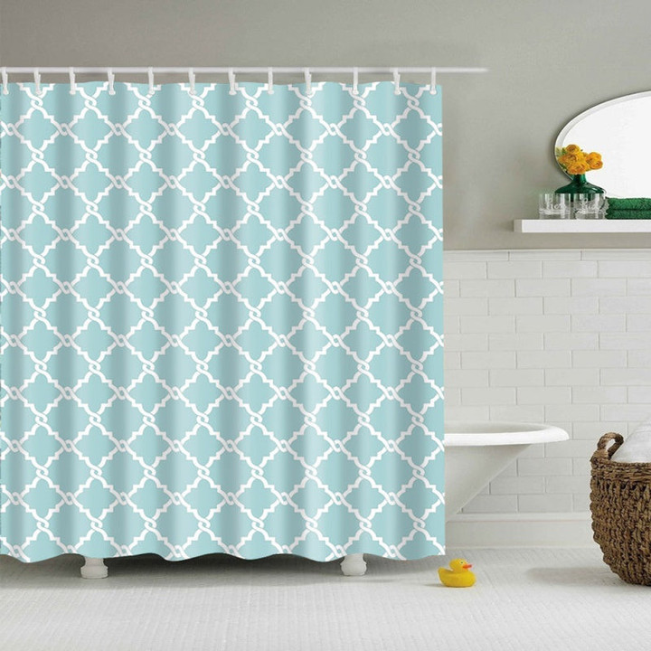 Seafoam Crossed Pattern Fabric Shower Curtain