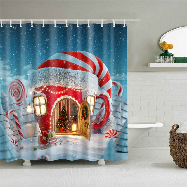 Holiday Mug House Fabric Shower Curtain