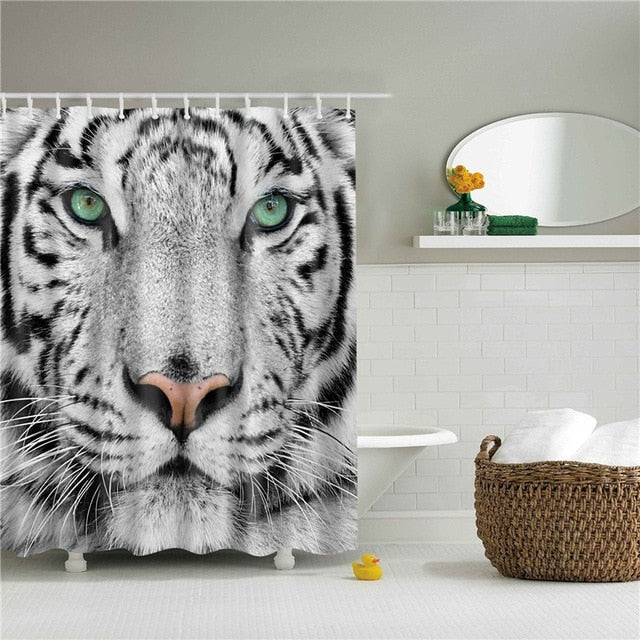 White Tiger Fabric Shower Curtain