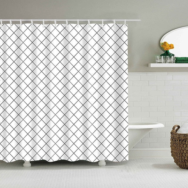 White Diamond Pattern Fabric Shower Curtain