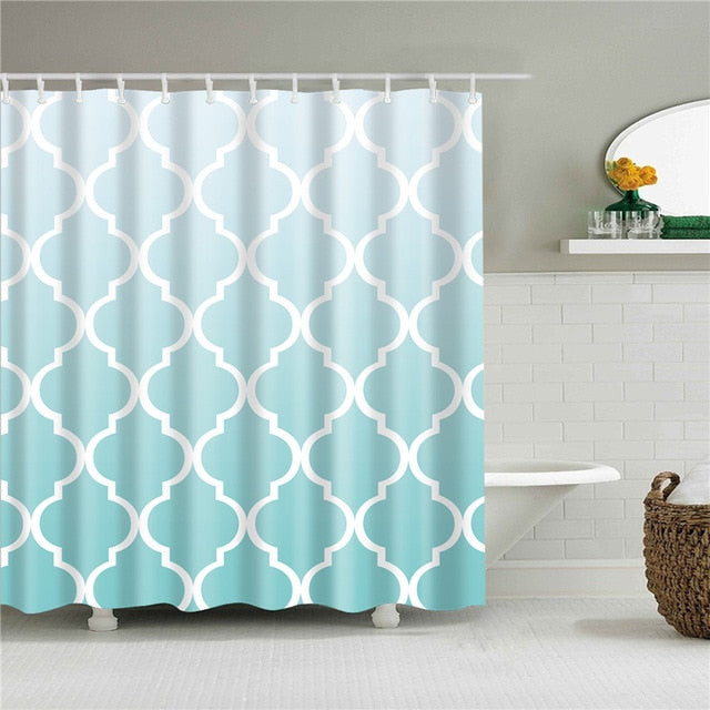 Large Teal Linked Pattern Fabric Shower Curtain
