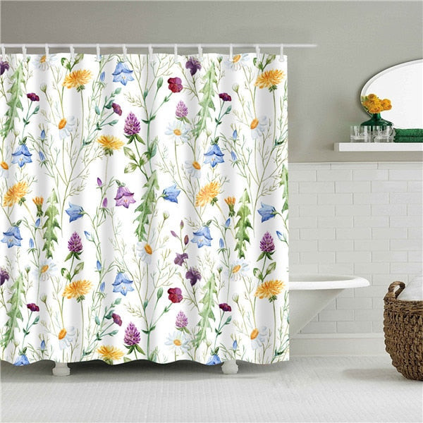 Watercolor Flowers Fabric Shower Curtain