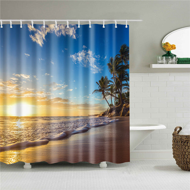 Paradise Beach Mornings Fabric Shower Curtain