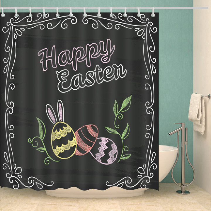 2019 Chalking Drawing Happy Easter Greeting Shower Curtain
