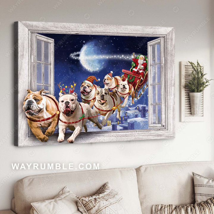 English Bulldog, Christmas painting, Santa Claus - Bulldog Landscape Canvas Prints, Wall Art | PB Canvas