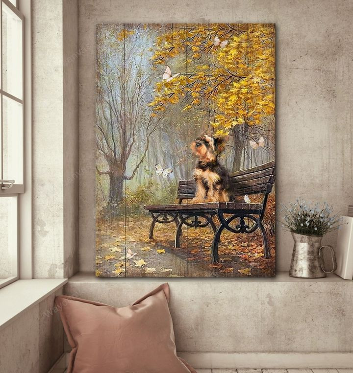 Yorkshire Terrier dog, Maple tree, Yellow leaf, Beautiful park - Dog Portrait Canvas Prints, Wall Art