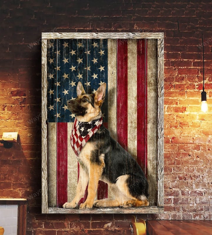 German Shepherd Dog, American Flag - Dog Portrait Canvas Prints, Wall Art