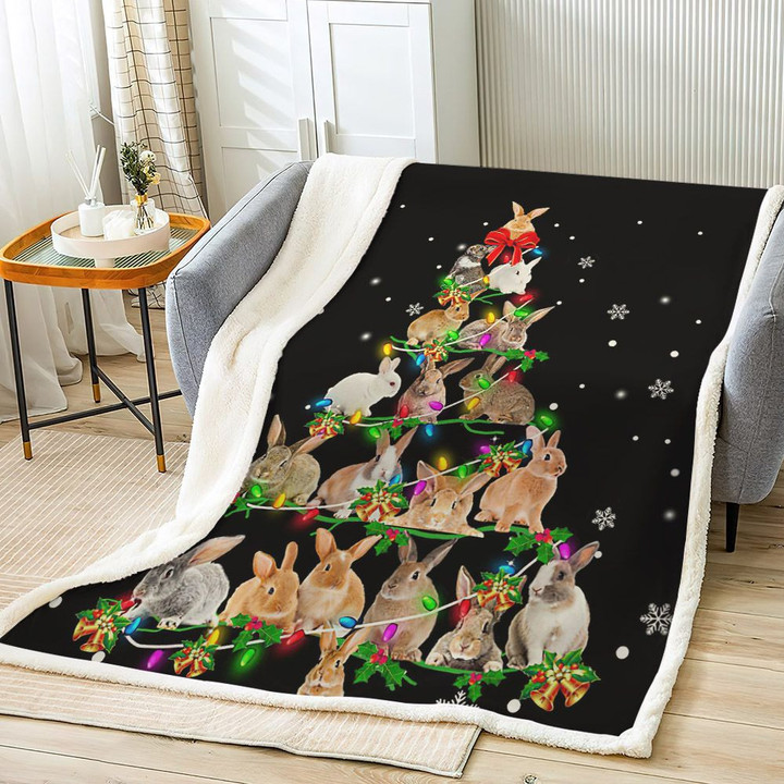 Forest King Couch Sherpa Fleece Blanket, Christmas Tree Warm And Cozy Fleece Blanket, Rabbit Christmas Tree Blanket, Gifts for Tree