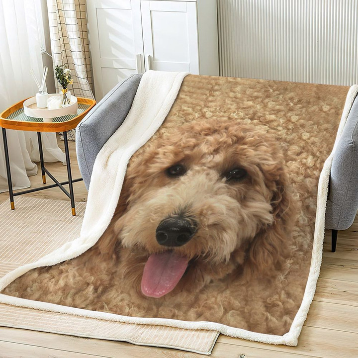 Dog Super Soft Sherpa Fleece Blanket, Puppy Bed Throw Blanket, Cute Goldendoodle Doodle Funny Dog Gift Sherpa Fleece Blanket, Gifts for Dog