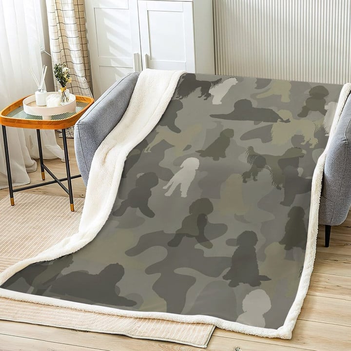 Army Lover SofaThrow Blanket, Mama Camo Graphic Queen Sherpa Fleece Blanket, Portuguese Water Dog Camo Blanket, Gifts for Water