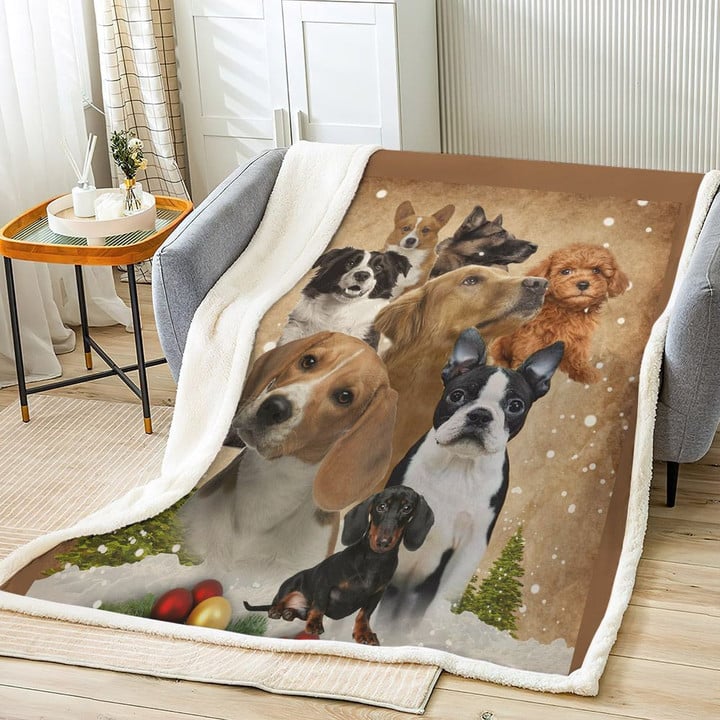 Dog Lovers SofaThrow Blanket, Dog King Couch Sherpa Fleece Blanket, Dog Xmas Vintage Sherpa Fleece Blanket, Gifts for Vintage