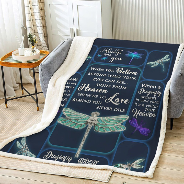 Angel Club Bed Throw Blanket, Angel Gift Warm And Cozy Fleece Blanket, Dragonfly Appear When Angels Sherpa Fleece Blanket, Gifts for Angel