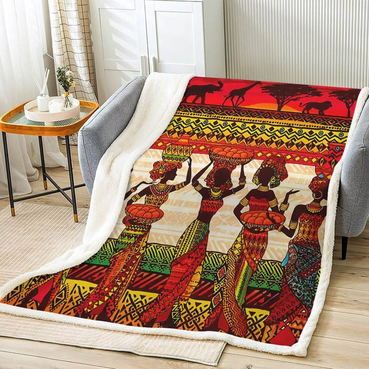 African Culture Bed Throw Blanket, African Sherpa Fleece Throw Blanket, Africa Sherpa Fleece Blanket, Gifts for Africa