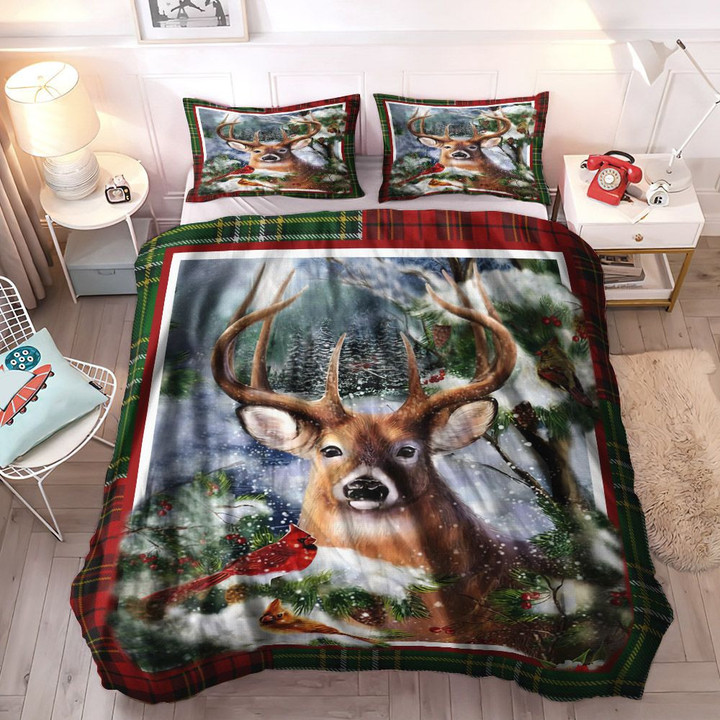 Xmas King Size Bedding Set, Deer Hunting Season Queen Size Bedding Set, Christmas Cozy Bedding Set, Deer Christmas Bedding Set, Gifts for Deer