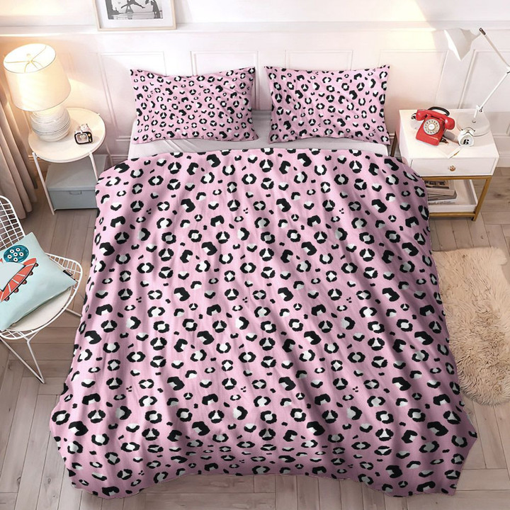 Leopard King Size Bedding Set, Panthera Pardus Soft Duvet Cover Set, Girls Pink And Black Leopard Bedding Sets, Gifts for Leopard