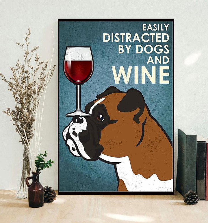 Dog Canvas Art Easily Distracted By Dogs And Wine Bull Dog Vertical Canvas Art Bull Dog Vintage Canvas Art Girl Dog Vintage Canvas Art | PB Canvas
