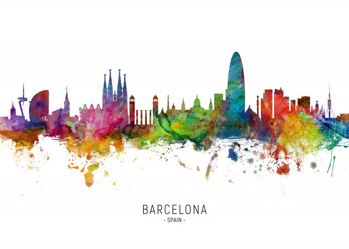 Barcelona Spain Skyline Watercolor Canvas Print | PB Canvas