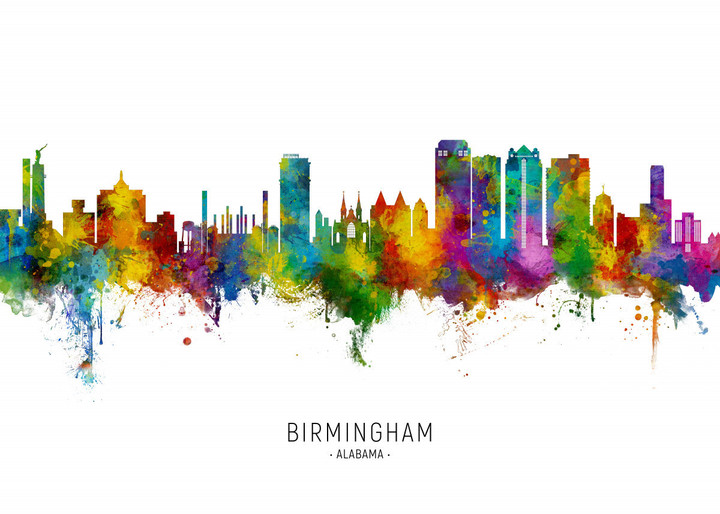 Birmingham Skyline Alabama Watercolor Canvas Print | PB Canvas