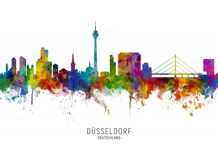 Dusseldorf Skyline Watercolor Canvas Print | PB Canvas