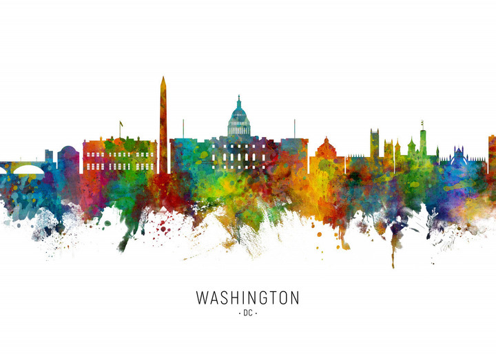 Washington Dc Skyline Watercolor Canvas Print | PB Canvas