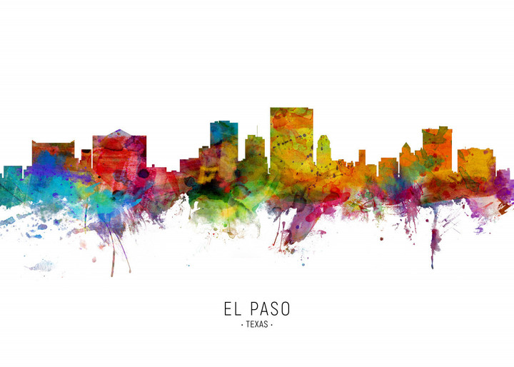 El Paso Texas Skyline Watercolor Canvas Print | PB Canvas