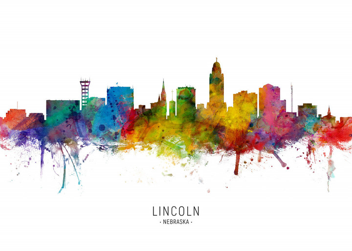 Lincoln Nebraska Skyline Watercolor Canvas Print | PB Canvas