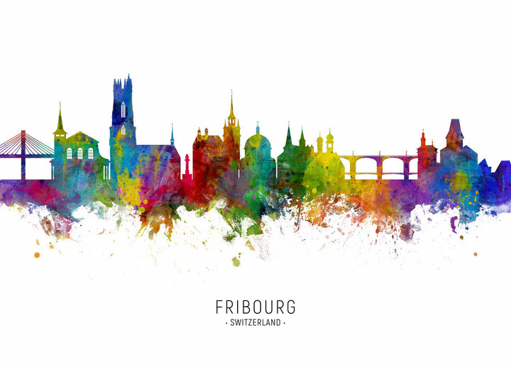 Fribourg Skyline Watercolor Canvas Print | PB Canvas