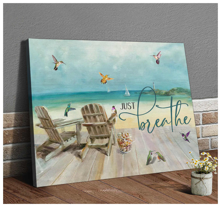 Beachhouse And Hummingbird Canvas Just Breathe Wall Art Decor Dhg 1417 | PB Canvas
