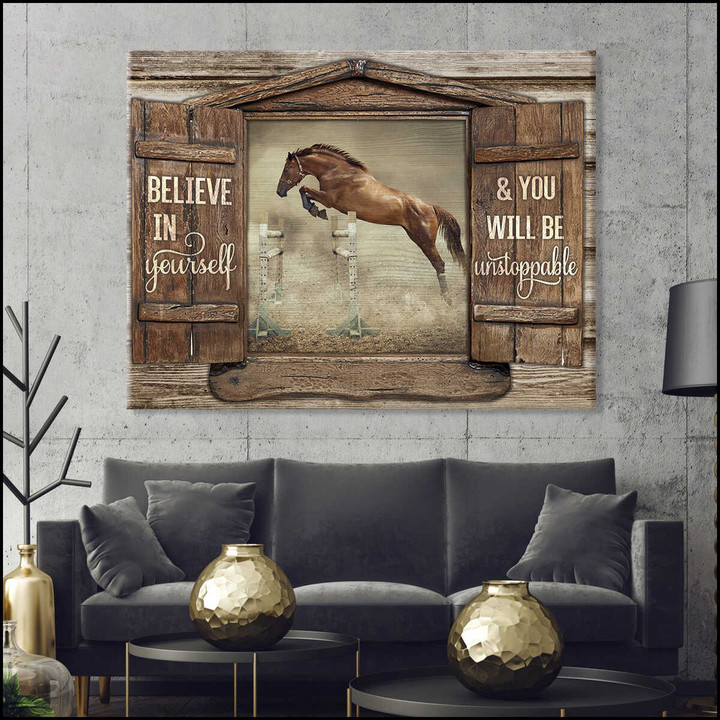 Vintage Wood Window Print Believe In Yourself And You Will Be Unstoppable Flying Horse Wall Art Decor Dhg 2233 | PB Canvas