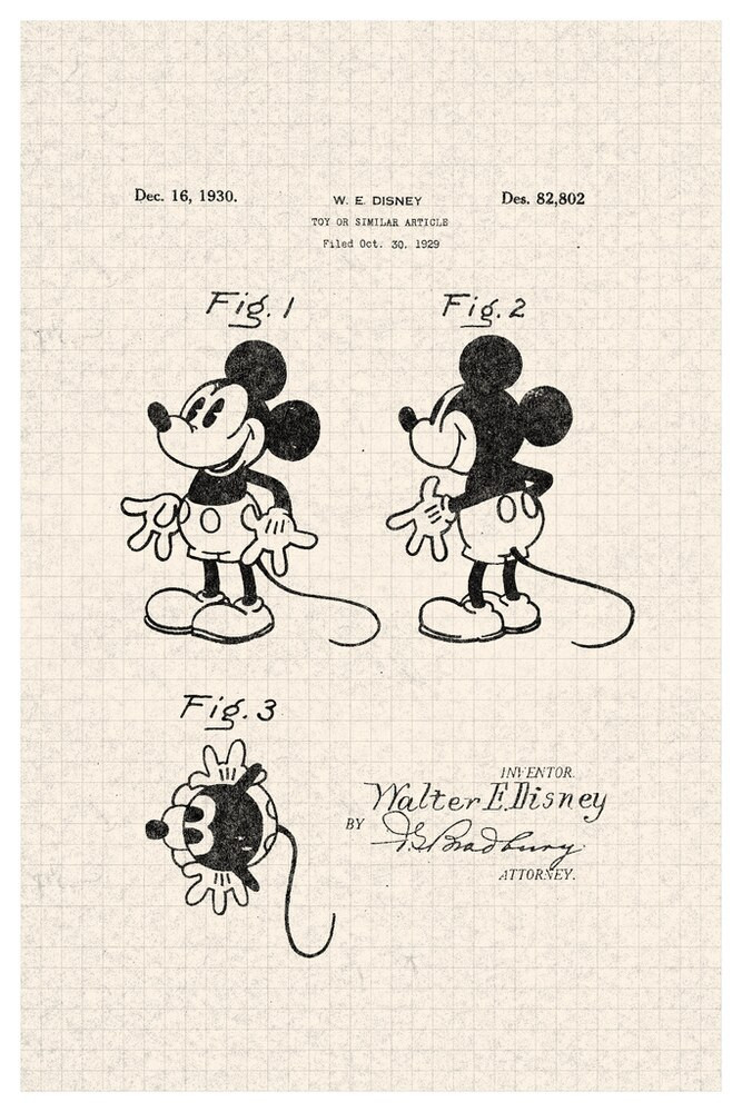 Cartoon Mouse Official Toy Patent Diagram Canvas Canvas Print | PB Canvas