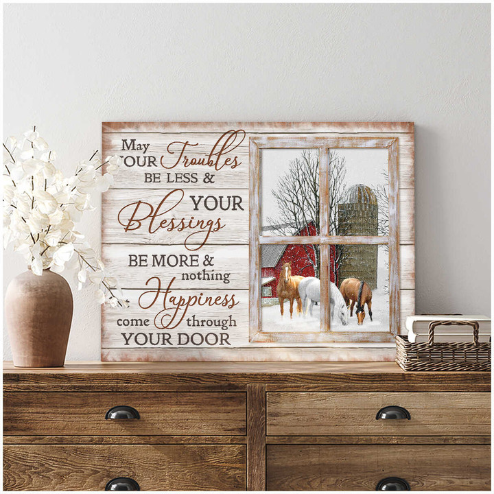 May Your Troubles Be Less Farm Horse Wood Window Canvas Wall Art Decor Dhg 2007 | PB Canvas