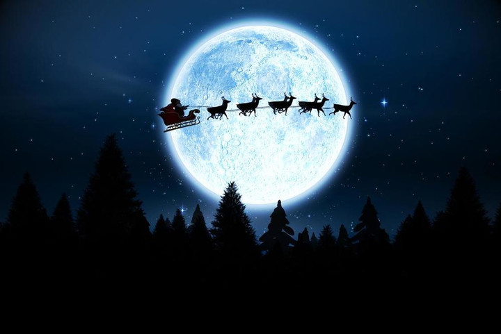 Santa Reindeer Sleigh Flying Night Starry Sky Moon Christmas Rendering Canvas Canvas Print | PB Canvas